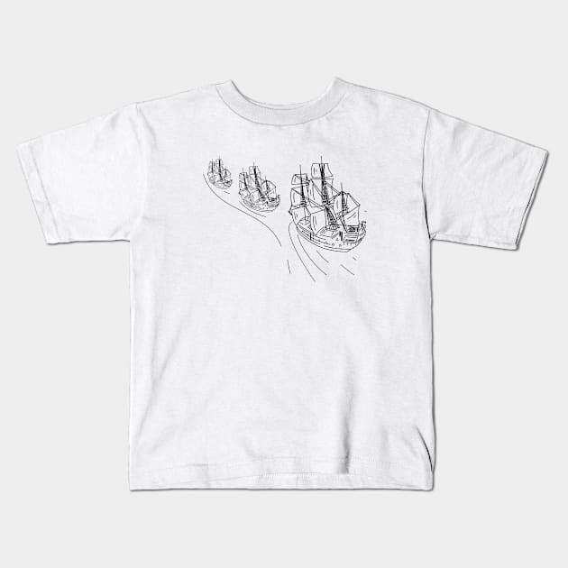 Ship Ocean Sea Sail Pirates Freedom Adventure Waves travel Modern Gift Kids T-Shirt by Kibo2020
